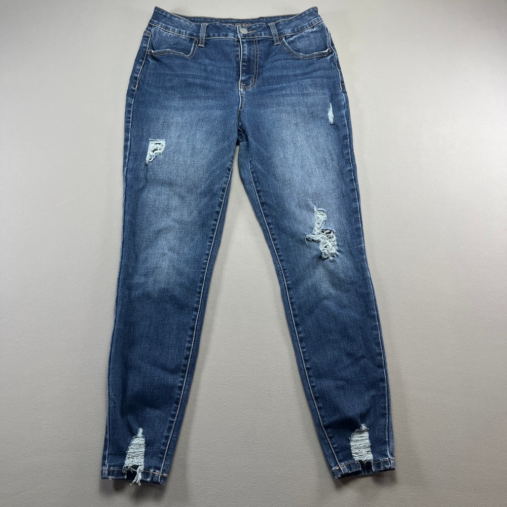 Maurices Jeans Women M Blue Denim Cotton Stretch Distressed High Rise Skinny Leg